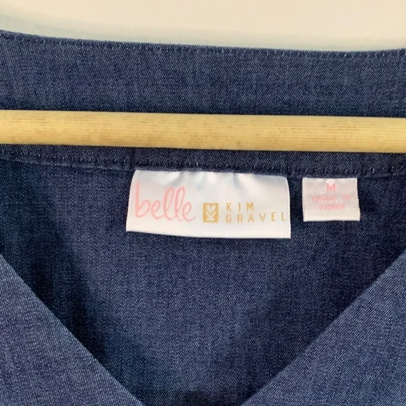 Kim Gravel chambray dark wash denim shift dress with pockets women’s size medium - Picture 2 of 10